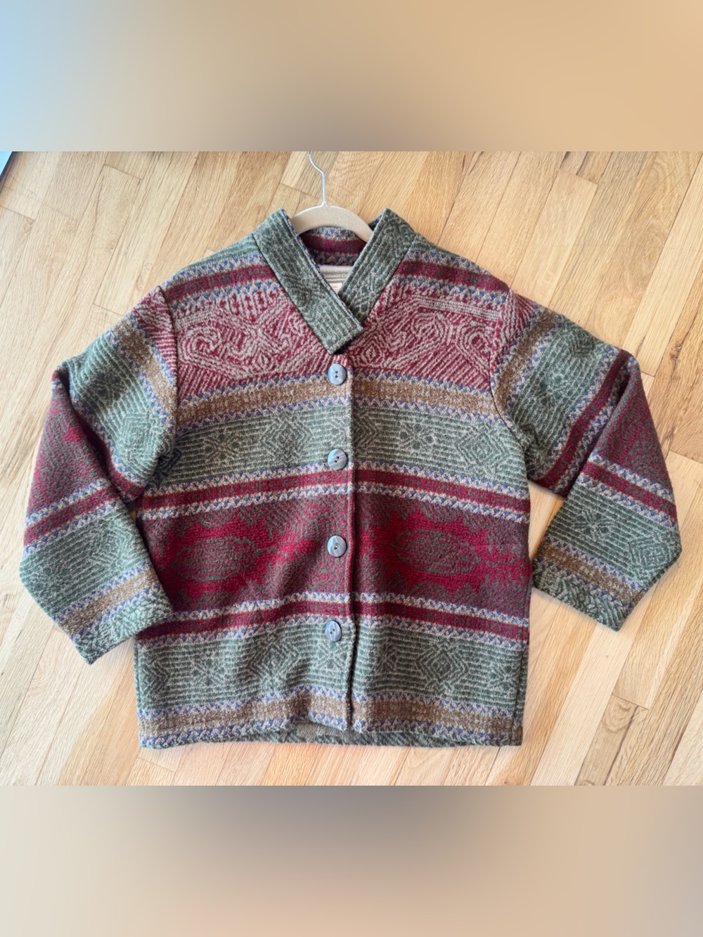Coldwater Creek Red & Green Patterned Button-Up Jacket